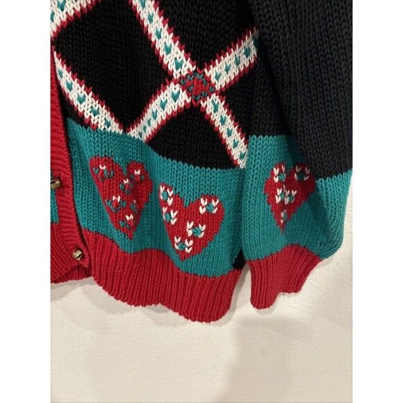 Vintage Yarnworks Tacky Christmas Sweater Hearts Jingle Bell Buttons Size Large - Picture 7 of 10
